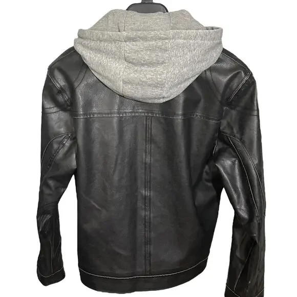 KENNETH COLE Vintage Mens M/L Black Bomber Moto Jacket w/ Zip-Out Fleece Hood - Picture 2 of 9